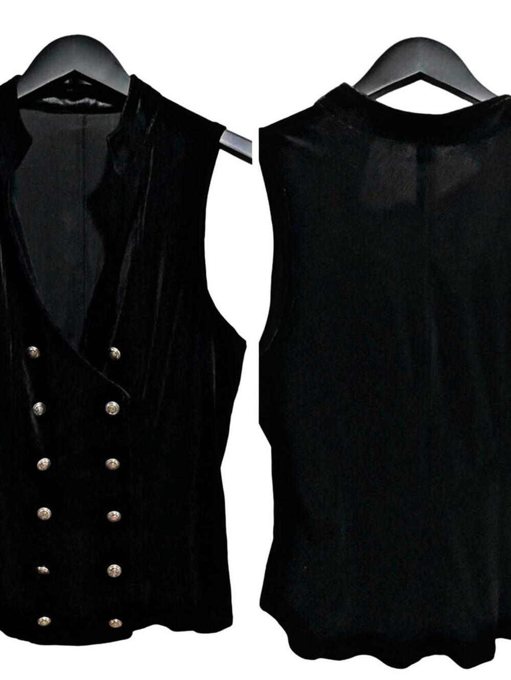 NEW Y2K SZ S Retro Black Velvet Corset Military Vest Gothic Button Festival Top - Picture 4 of 6